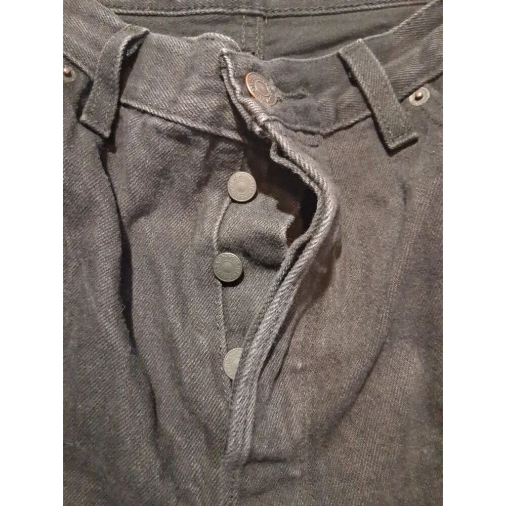 Levi's 501 Jeans Mens 36x30 Black Button Fly Straight Leg Denim Black Patch - Picture 3 of 6